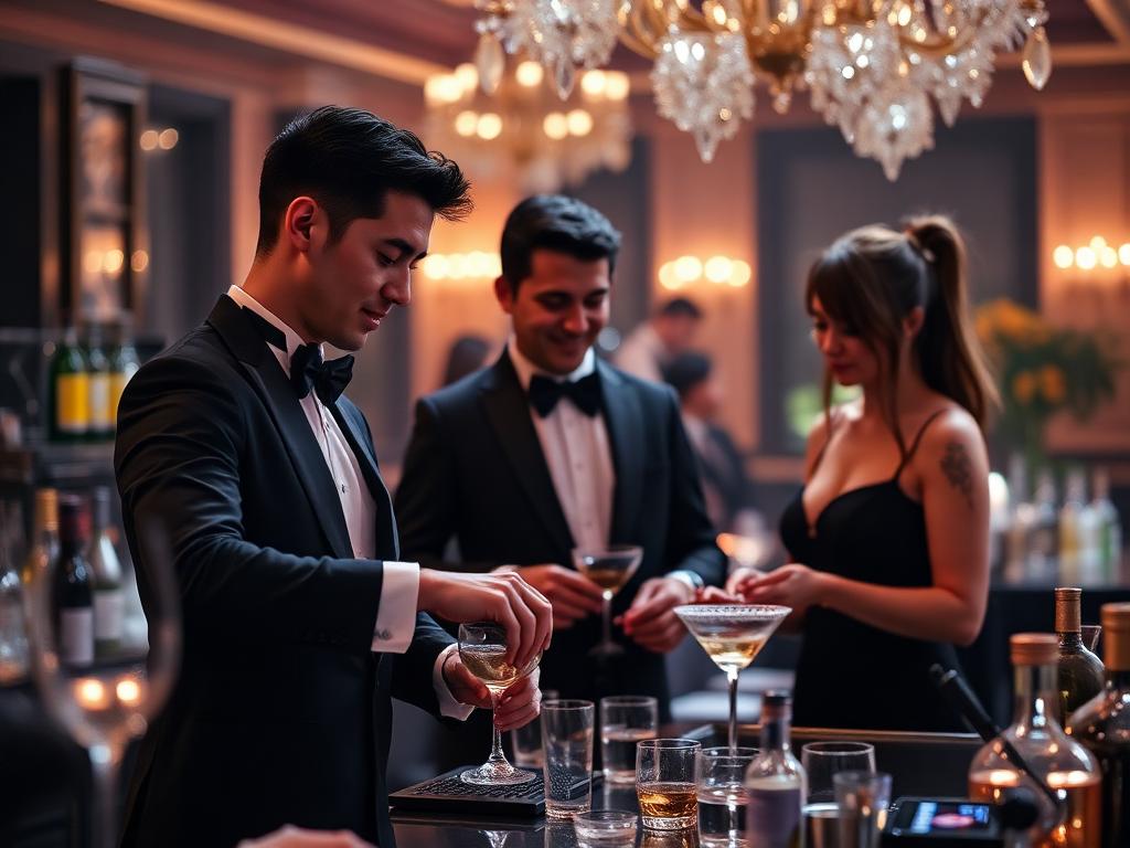 Bartenders and servers at an upscale event