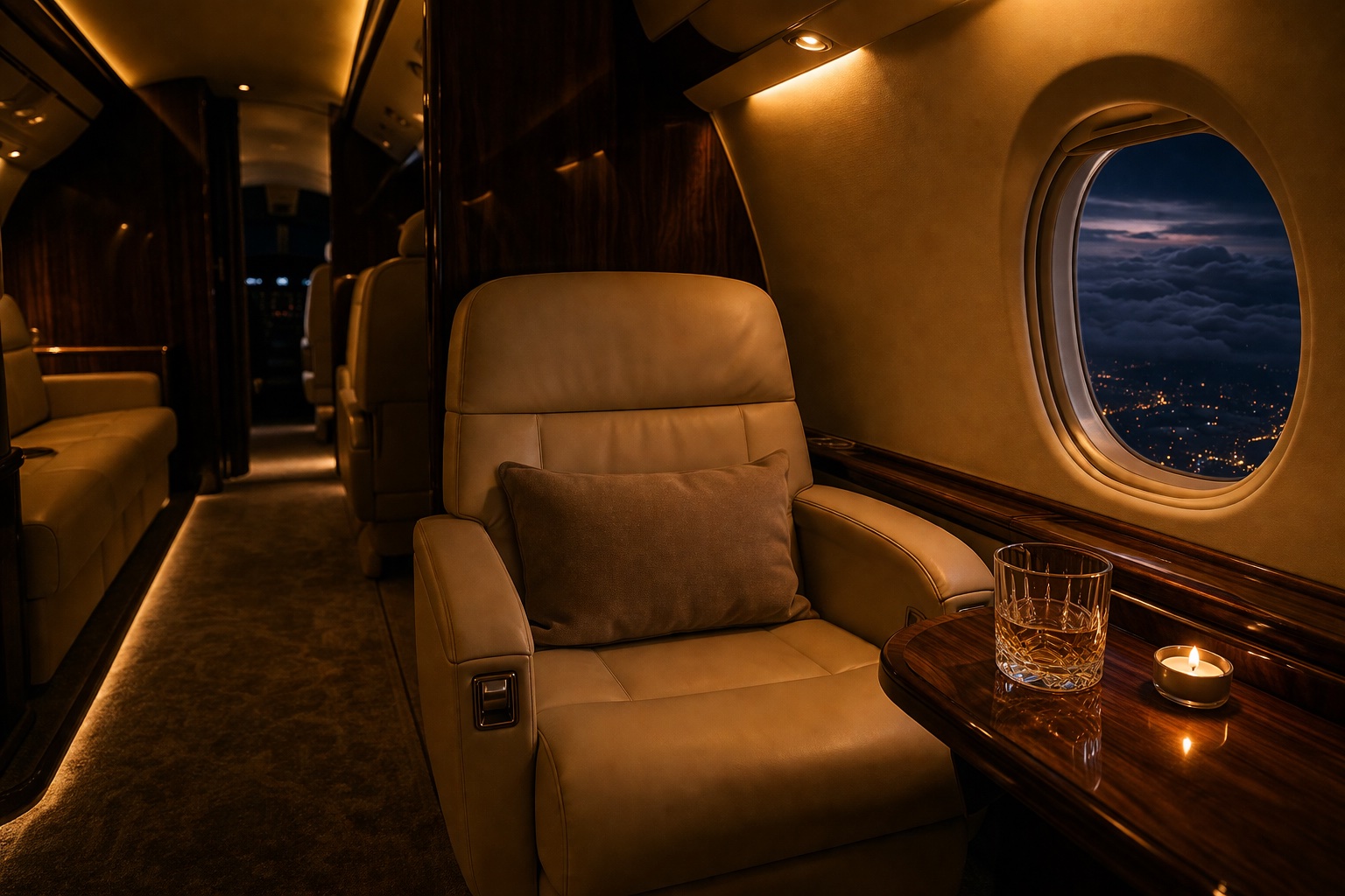 Private jet cabin interior