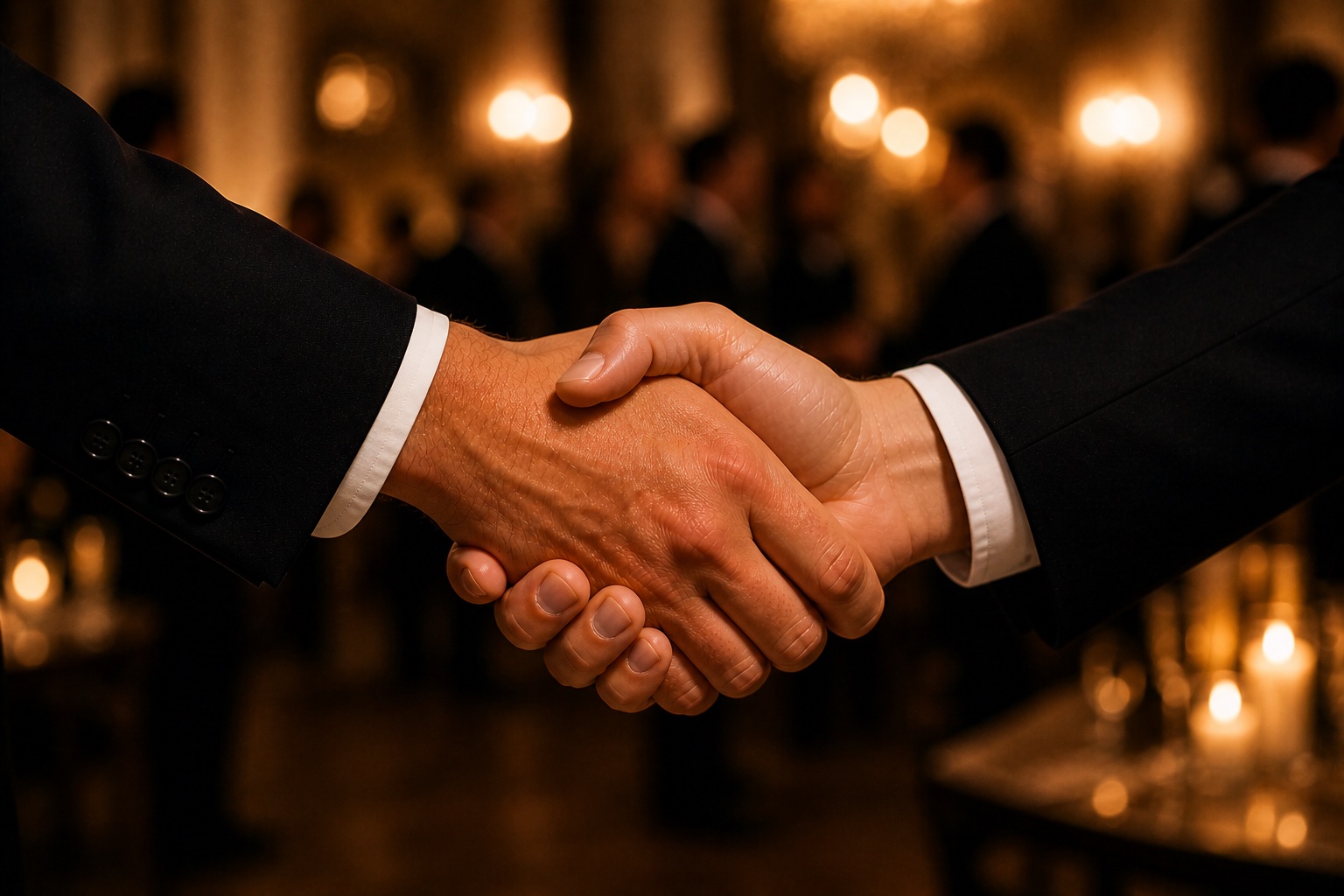 Close-up of a handshake at a polished event