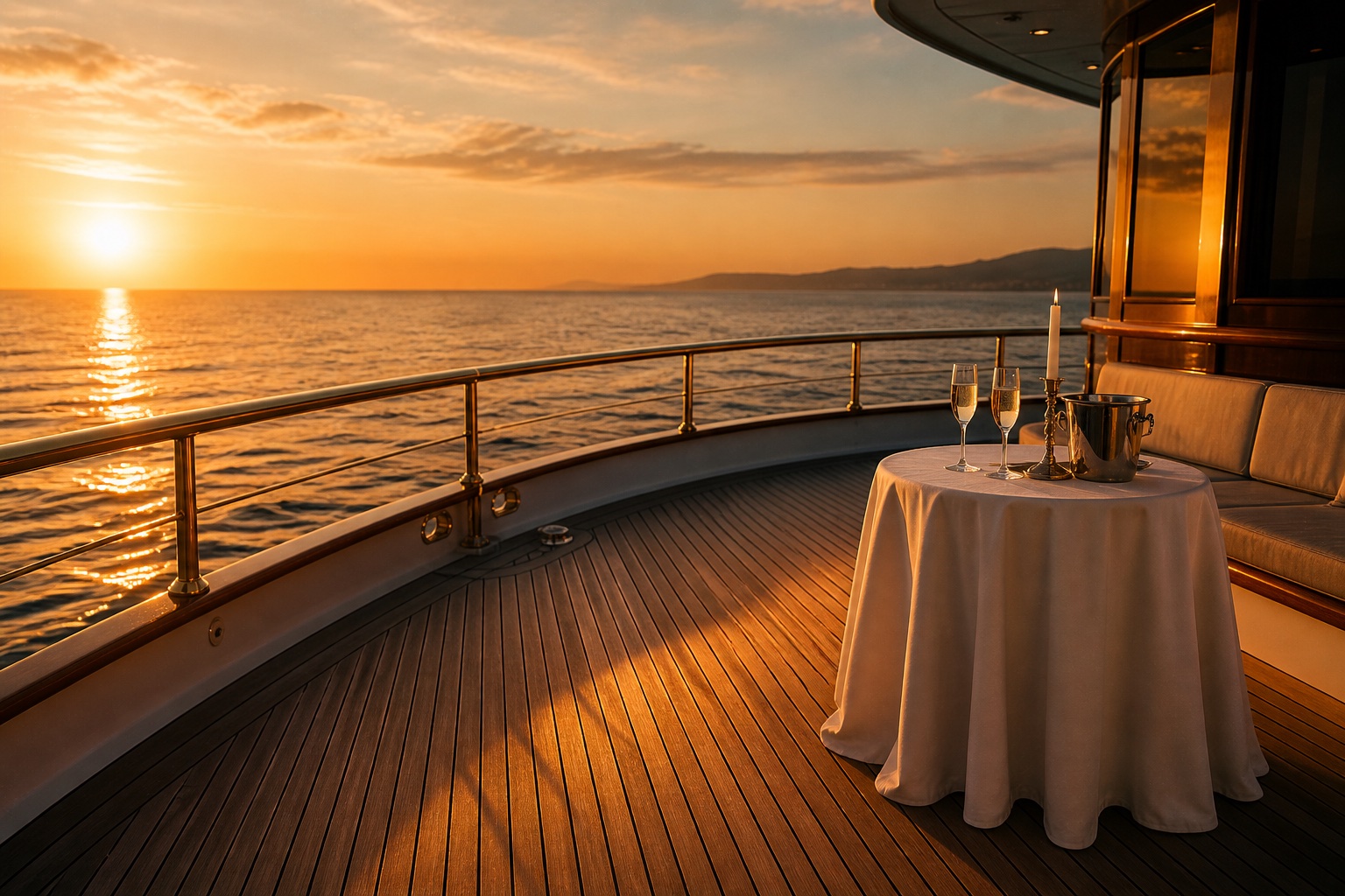 Yacht deck at sunset